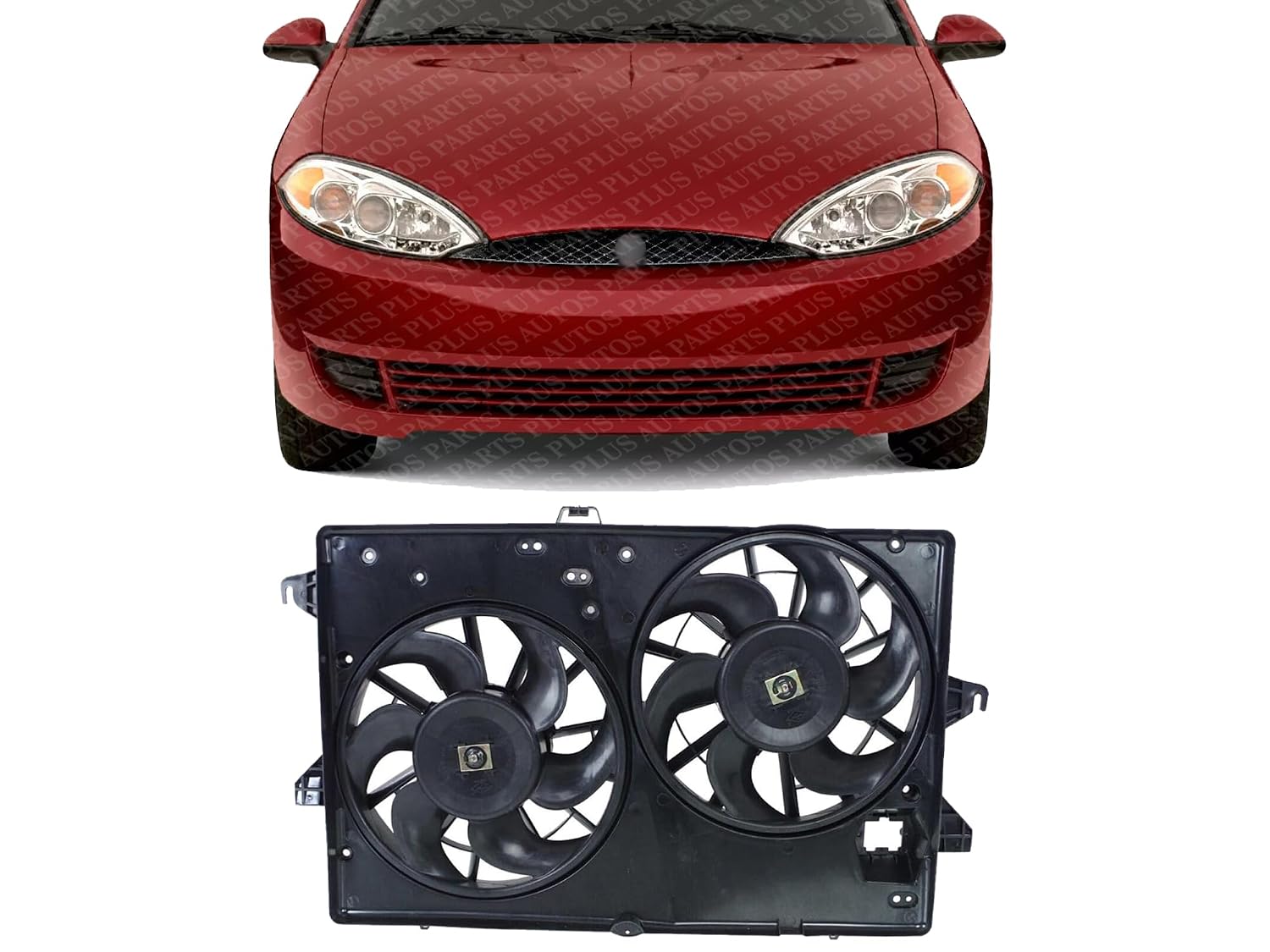 Front Dual Fan Assembly Plastic Direct Replacement Compatible with 1995-2000 Ford Contour / 1999-2002 Mercury Cougar FO3115115 F8RZ8C607GE
