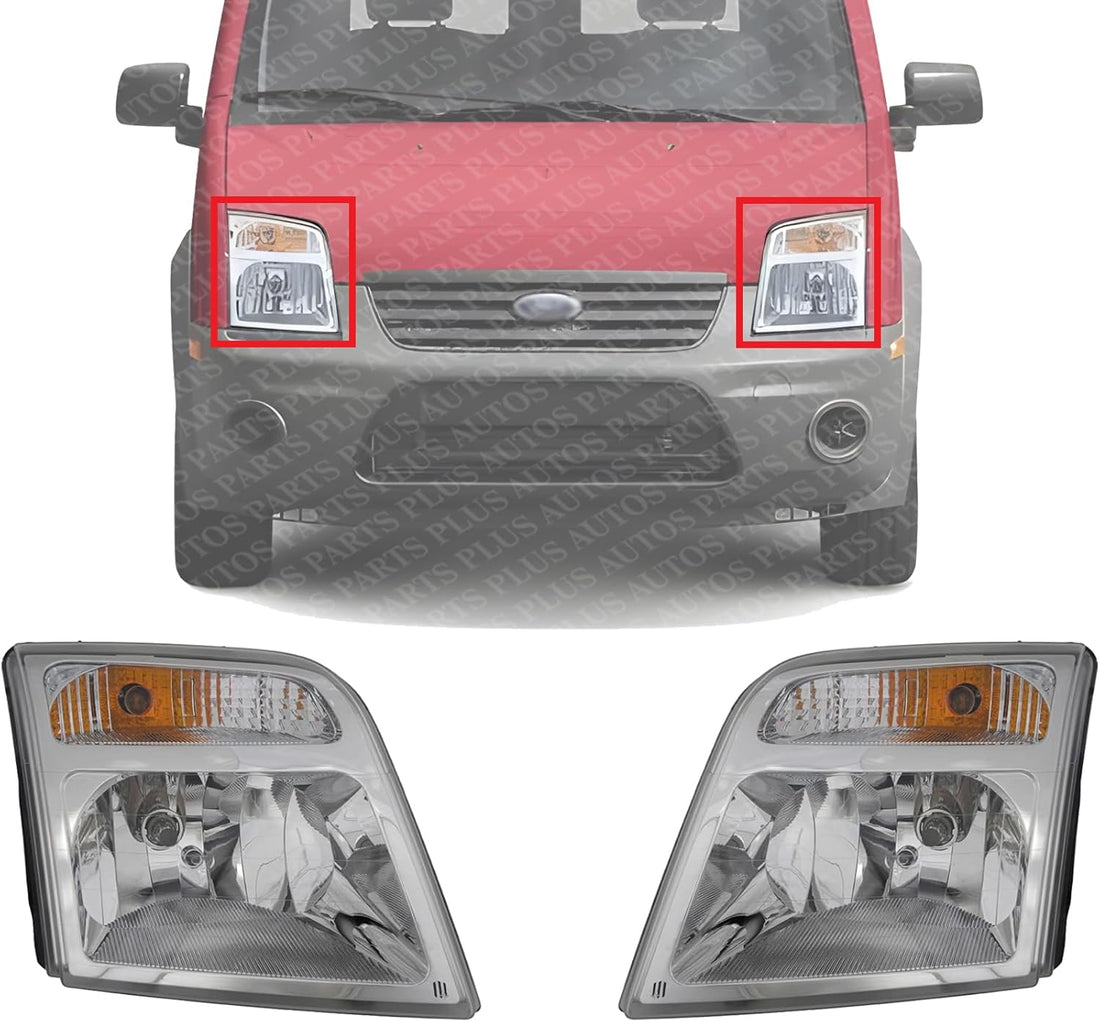Set Of 2 Front Headlight Assembly Halogen Right Passenger & Left Driver Side Direct Replacement Compatible With 2010-2013 Ford Transit Connect FO2502296 FO2503296 9T1Z13008D