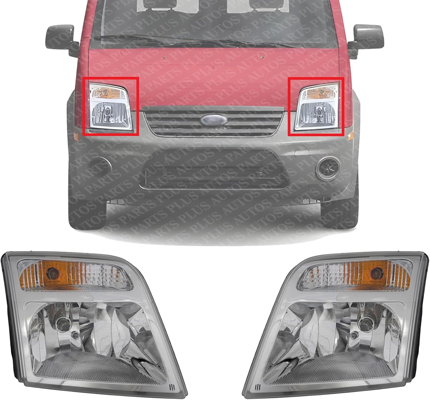 Set Of 2 Front Headlight Assembly Halogen Right Passenger & Left Driver Side Direct Replacement Compatible With 2010-2013 Ford Transit Connect FO2502296 FO2503296 9T1Z13008D