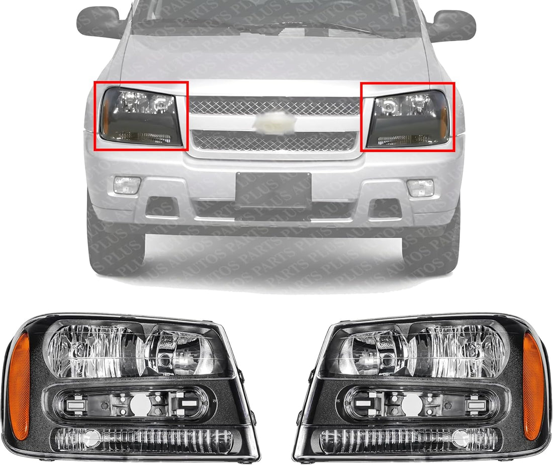Set Of 2 Front Head Light Composite Assembly Right Passenger & Left Driver Side Direct Replacement Compatible With 2002-2009 Chevrolet Trailblazer GM2503213 GM2502213 25970915