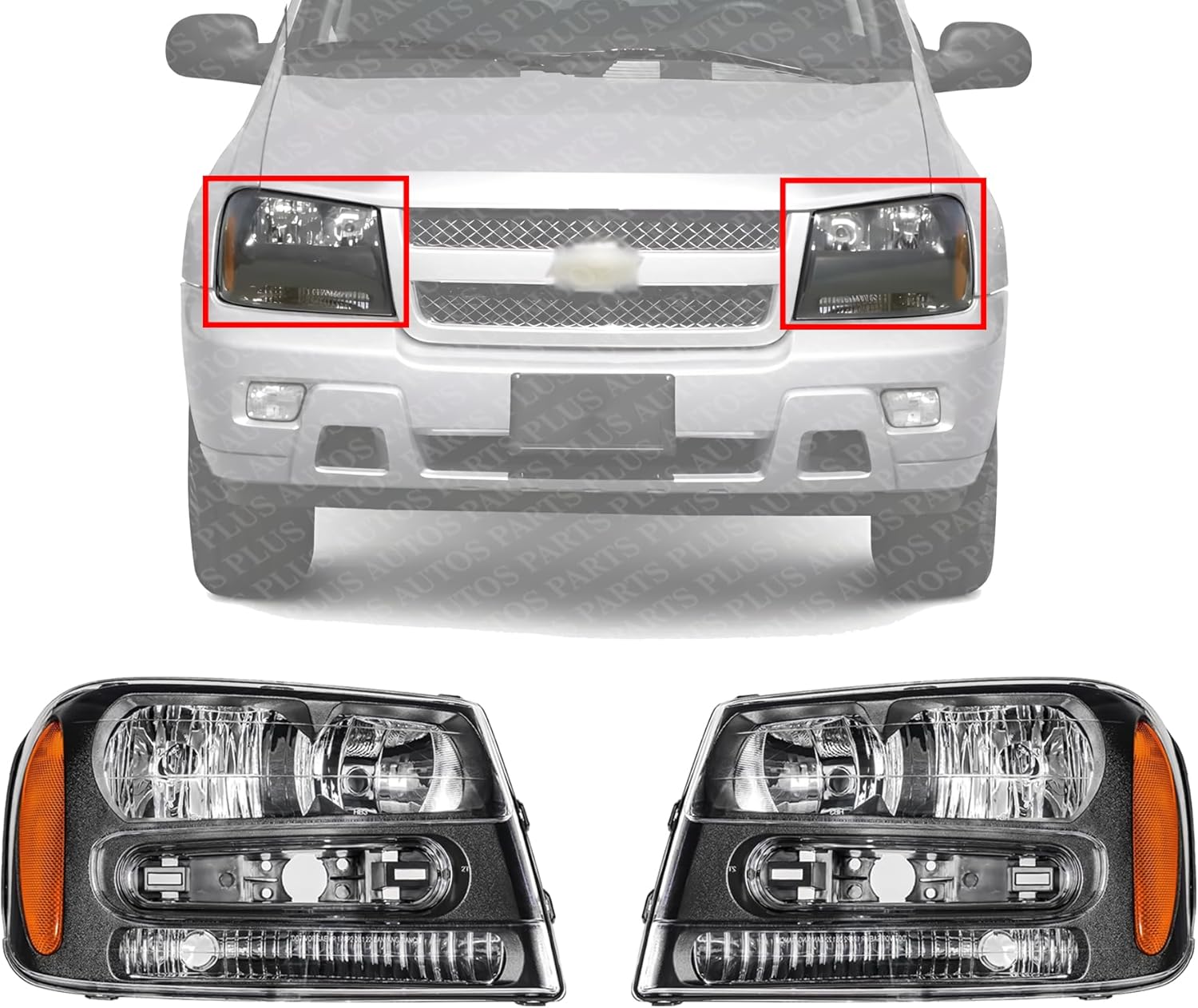 Set Of 2 Front Head Light Composite Assembly Right Passenger & Left Driver Side Direct Replacement Compatible With 2002-2009 Chevrolet Trailblazer GM2503213 GM2502213 25970915