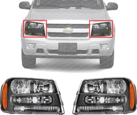 Set Of 2 Front Head Light Composite Assembly Right Passenger & Left Driver Side Direct Replacement Compatible With 2002-2009 Chevrolet Trailblazer GM2503213 GM2502213 25970915