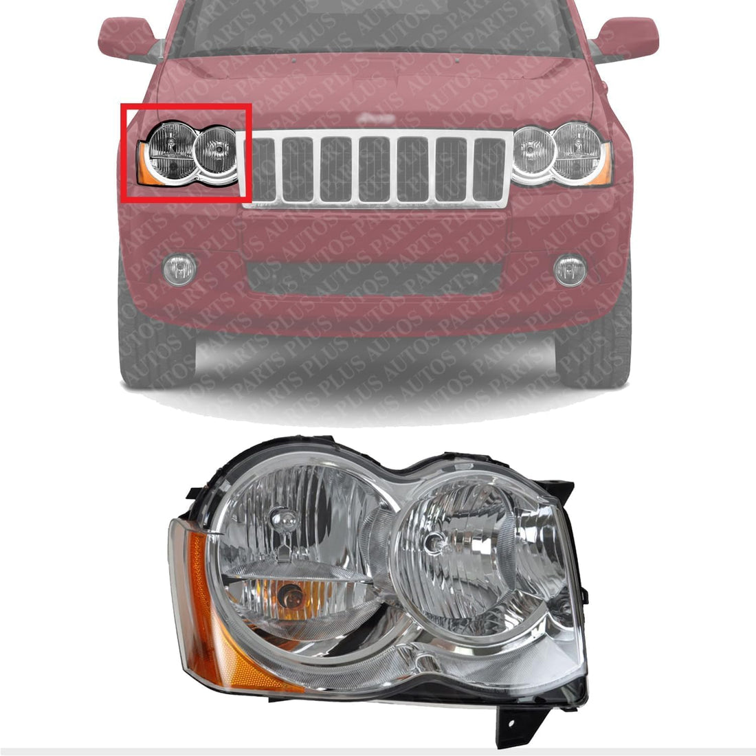 Front Head Light Right Passenger Side Direct Replacement Compatible With 2008-2010 Jeep Grand Cherokee CH2519129 55157484AH 55157484AD 55157484