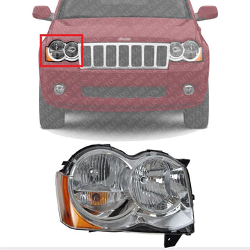 Front Head Light Right Passenger Side Direct Replacement Compatible With 2008-2010 Jeep Grand Cherokee CH2519129 55157484AH 55157484AD 55157484