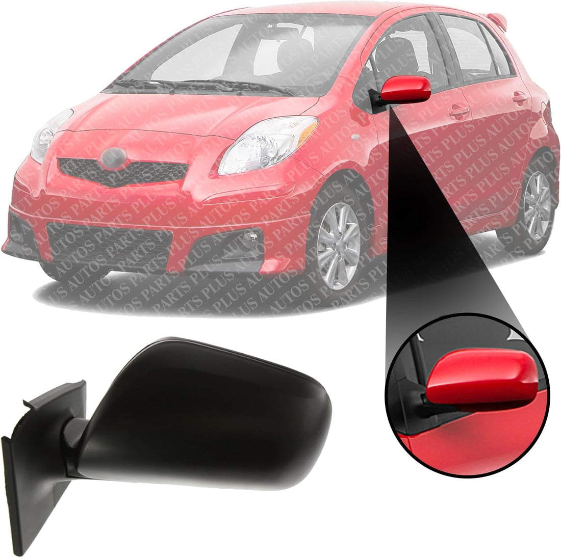 Front Power Mirror Manual Adjust Non-Heated Primed Left Driver Side Direct Replacement Compatible With 2007-2011 Toyota Yaris TO1320233 8794052650