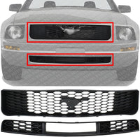 Front Upper & Lower Grille Plastic Direct Replacement Compatible With 2005-2009 Ford Mustang FO1036115 FO1200421 7R3Z17K945AB 6R3Z8200AA