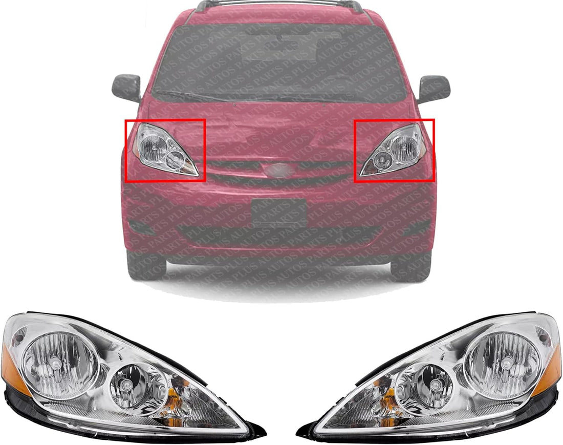 Set Of 2 Front Head Lights Assembly Halogen Right Passenger & Left Driver Side Direct Replacement Compatible With 2006-2010 Toyota Sienna TO2502172 TO2503172 81150AE030 81110AE030