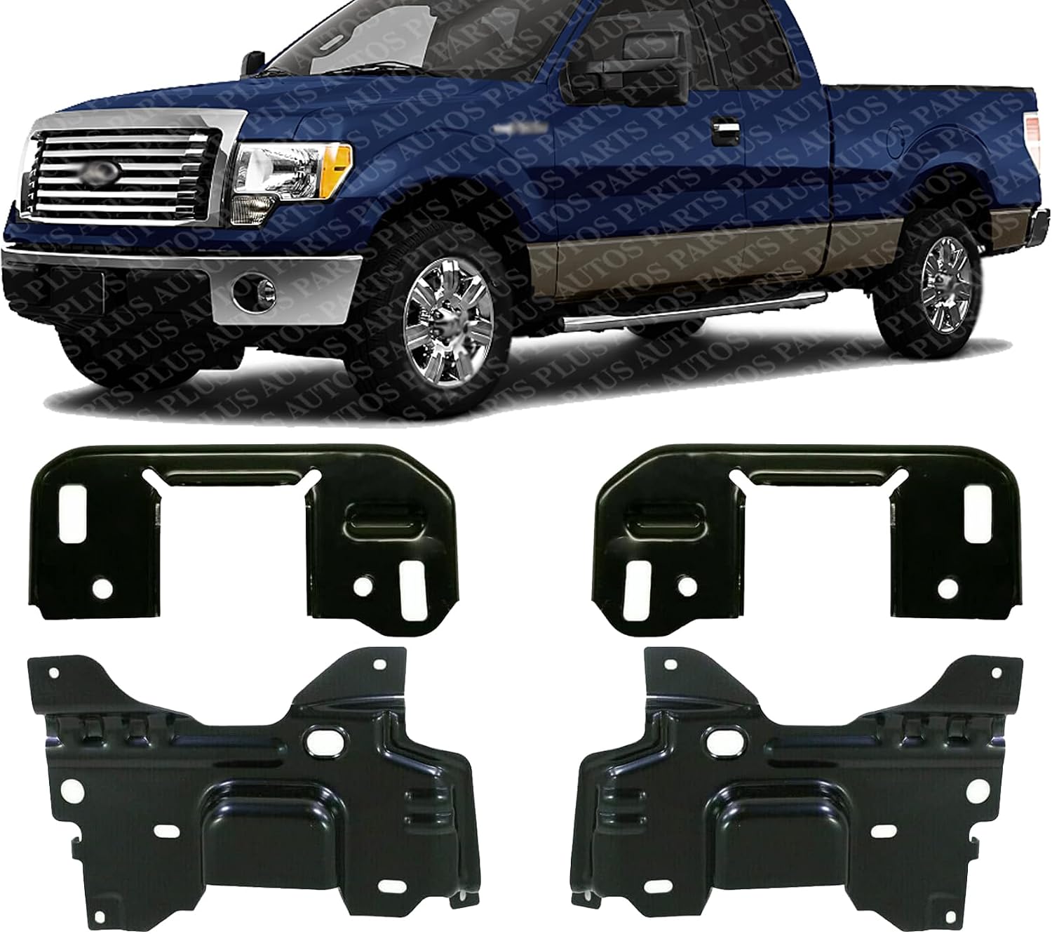 Front Bumper Set Of 4 Bracket Left Driver & Right Passenger Side Direct Replacement Compatible With 2009-2014 Ford F-150 FO1066180 FO1067180 FO1066177 FO1067177 9L3Z5D058AA