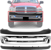 Front Bumper Chrome Steel + Upper Cover Textured + Lower Valance Direct Replacement Compatible With 2006-2009 Dodge Ram 1500 2500 3500 CH1000880 CH1002383 CH1090125 55077762AA