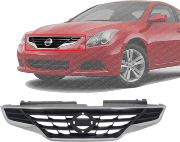 Front Grille Chrome Shell With Primed Insert Direct Replacement Compatible With 2010-2013 Nissan Altima NI1200245 62070ZX10A