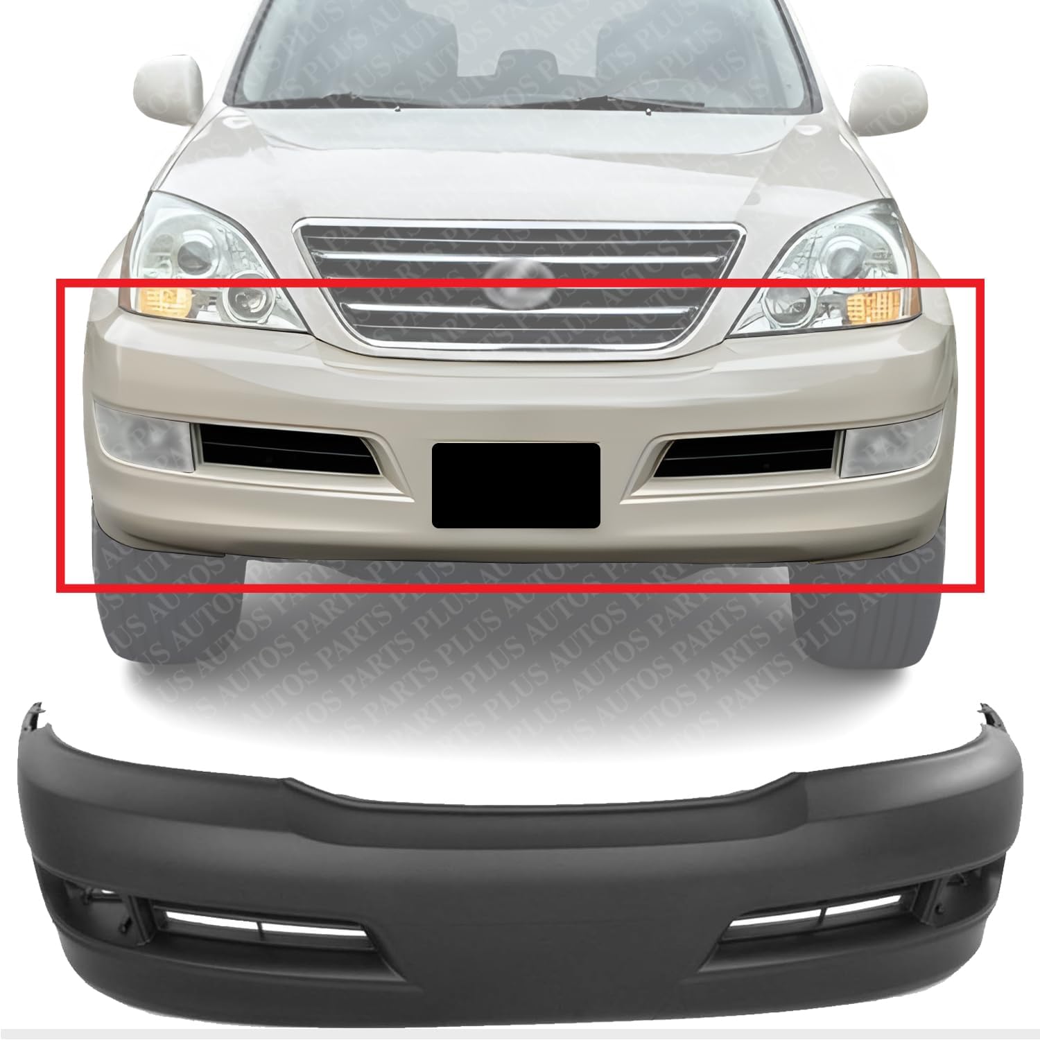 Front Bumper Cover Primed With Fog Light Holes Direct Replacement Compatible With 2003-2009 Lexus GX470 LX1000140 5211960938