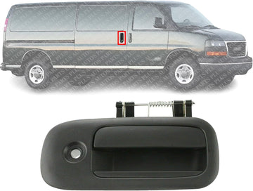 Exterior Rear Outside Sliding Door Handle with Key Hole Textured Right Passenger Side Direct Replacement Compatible with 1996-2009 Chevrolet Express/GMC Savana 1500 2500 3500