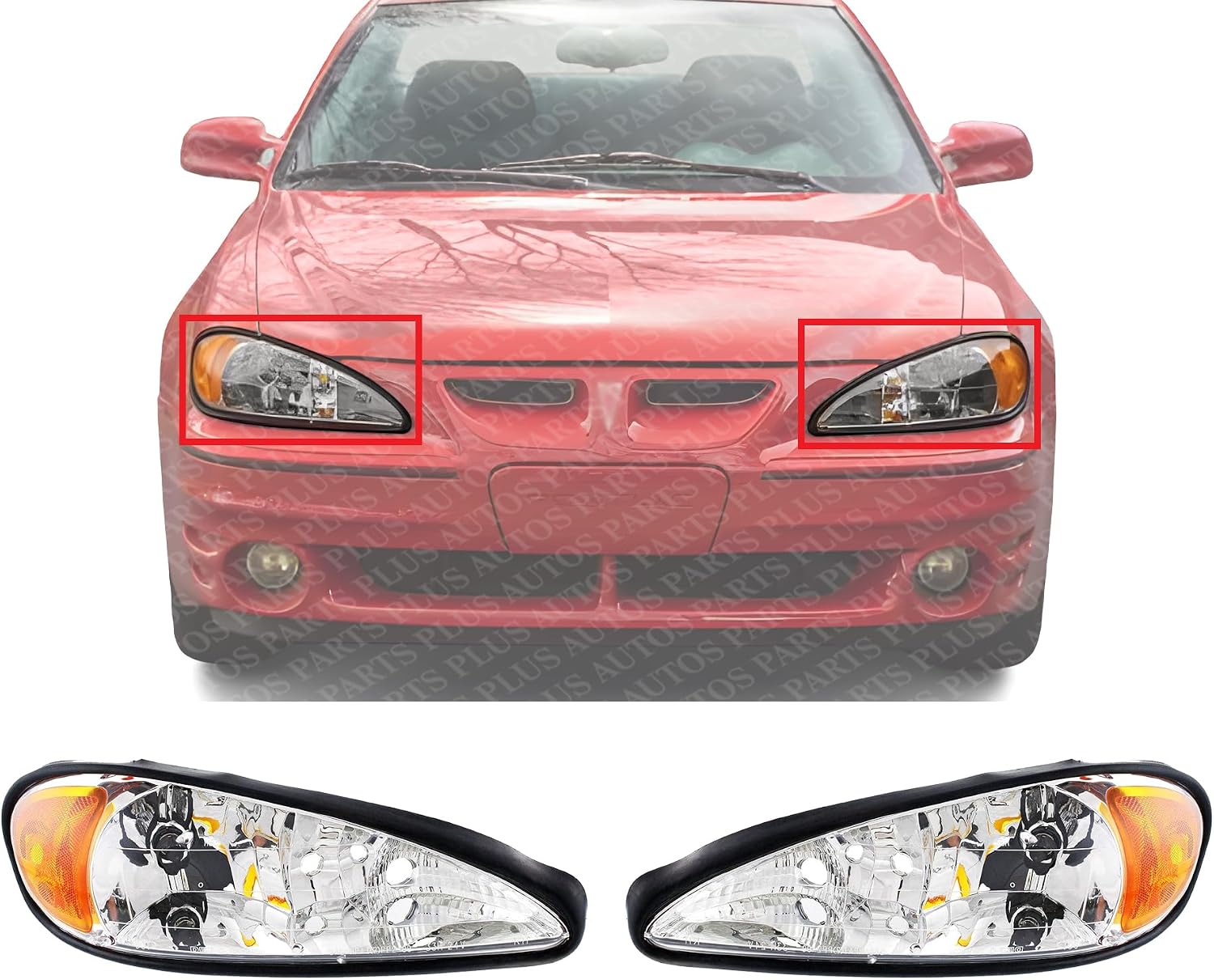 Set Of 2 Front Headlight Assembly Right Passenger & Left Driver Side Direct Replacement Compatible With 1999-2005 Pontiac Grand Am GM2502196 GM2503196 22672207 22672208