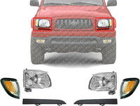 Front Headlights + Fillers + Corner Park Lamps Left Driver & Right Passenger Side Direct Replacement Compatible With 2001-2004 Toyota Tacoma TO2502136 TO2503136 TO1088108 TO1089108