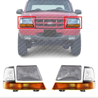 Front Head Light Assembly & Corner Lamp Left Driver & Right Passenger Side Direct Replacement Compatible With 1998-2000 Ford Ranger FO2502151 FO2503151 FO2521144 FO2520144