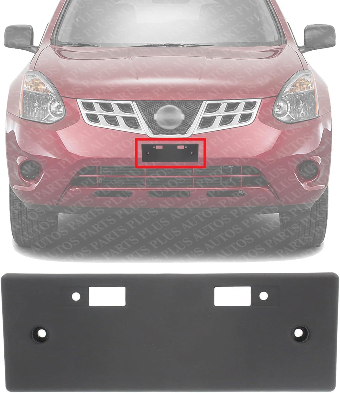 Front License Plate Bracket Textured Plastic Direct Replacement Compatible with 2014-2016 Nissan Rogue NI1068117 962104BA0A