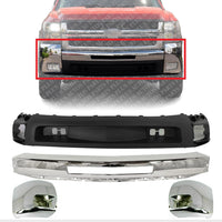 Front Bumper Chrome + Lower Valance Textured + End Caps With Fog Light Holes Left & Right Side Direct Replacement Compatible With 2007-2010 Chevrolet Silverado 2500HD 3500HD GM1002831