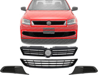 Front Upper & Lower Grille + Fog Light Covers Left Driver & Right Passenger Side Direct Replacement Compatible With 2011-2014 Volkswagen Jetta VW1036121 VW1200151 VW1038119