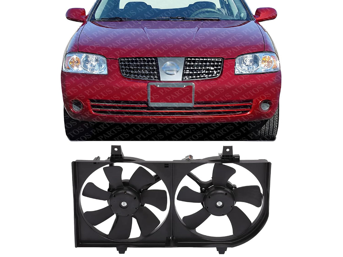 Front Radiator Cooling Fan Assembly with Air Conditioning Direct Replacement Compatible with 2002-2006 Nissan Sentra NI3115123 214814Z320