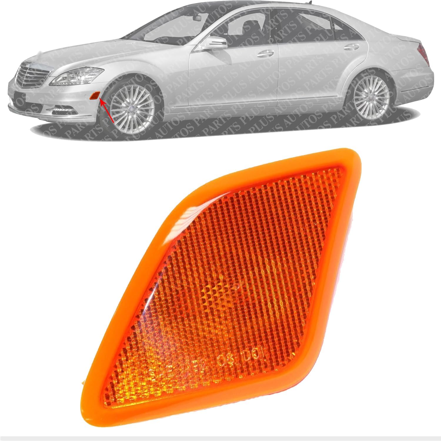 Front Side Marker Lamp Lens And Housing Left Driver Side Direct Replacement Compatible With 2010-2013 Mercedes-Benz S-Class MB2554104 2218200521