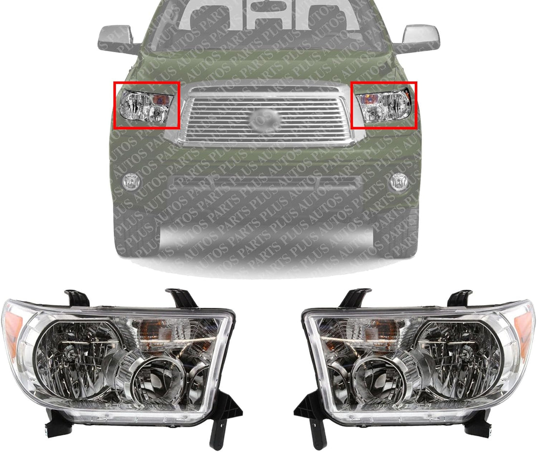 Set OF 2 Front Head Light Assembly Left Driver & Right Passenger Side Direct Replacement Compatible With 2008-2017 Toyota Sequoia / 2007-2013 Tundra TO2503171 TO2502171