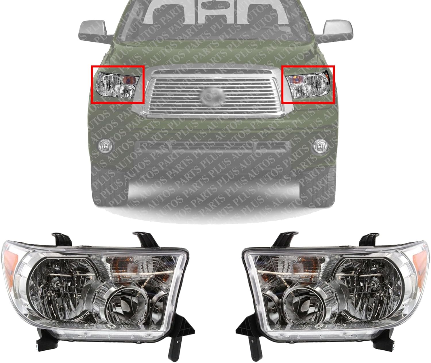 Set OF 2 Front Head Light Assembly Left Driver & Right Passenger Side Direct Replacement Compatible With 2008-2017 Toyota Sequoia / 2007-2013 Tundra TO2503171 TO2502171