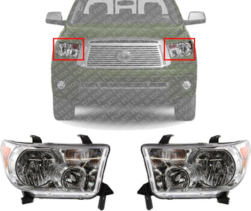 Set OF 2 Front Head Light Assembly Left Driver & Right Passenger Side Direct Replacement Compatible With 2008-2017 Toyota Sequoia / 2007-2013 Tundra TO2503171 TO2502171