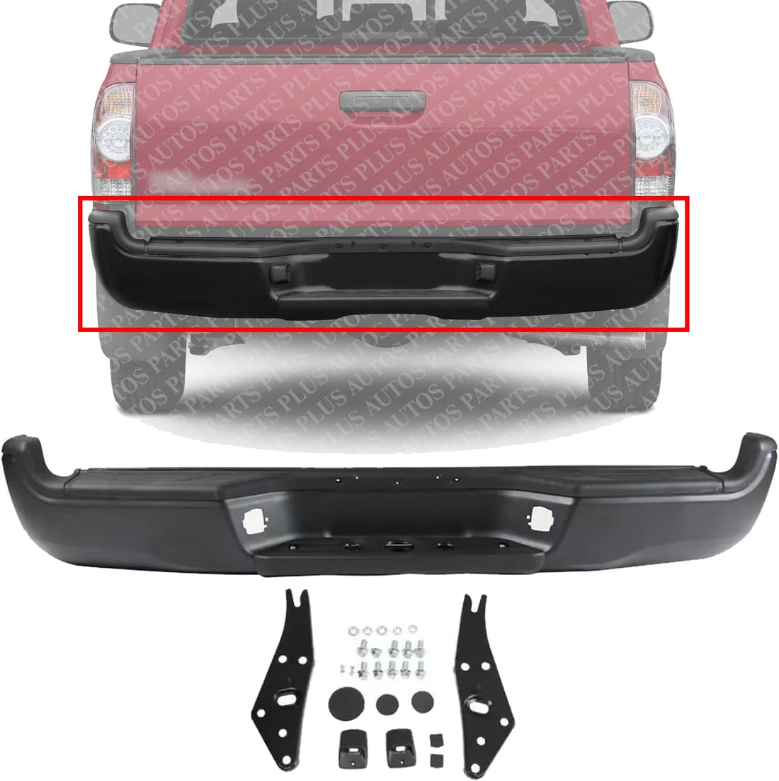 AUTOS PARTS PLUS Rear Bumper Face Bar Primed Steel With Mounting Bracket Direct Replacement Compatible With 2005-2015 Toyota Tacoma TO1103114 5215104051-PFM