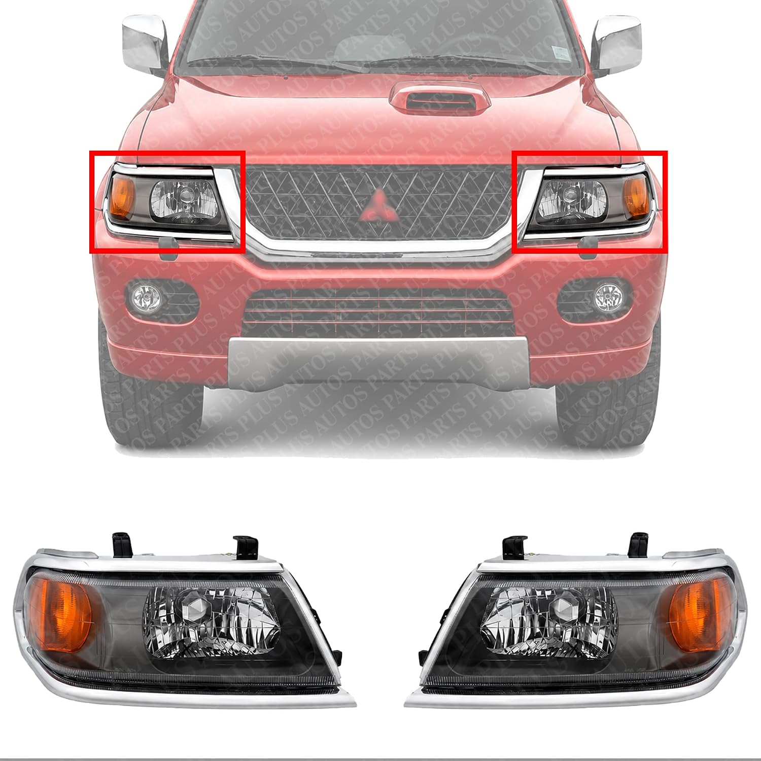 Set Of 2 Front Head Light Assembly Left Driver & Right Passenger Side Direct Replacement Compatible With 2000-2004 Mitsubishi Montero Sport MI2502121 MI2503121 MR566767 MR566768