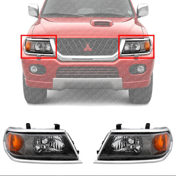 Set Of 2 Front Head Light Assembly Left Driver & Right Passenger Side Direct Replacement Compatible With 2000-2004 Mitsubishi Montero Sport MI2502121 MI2503121 MR566767 MR566768