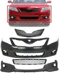Front Bumper Cover + Lower Valance Primed + Upper And Lower Grille Direct Replacement Compatible With 2010-2011 Toyota Camry TO1000355 TO1200323 TO1093120 TO1036123 5211906959