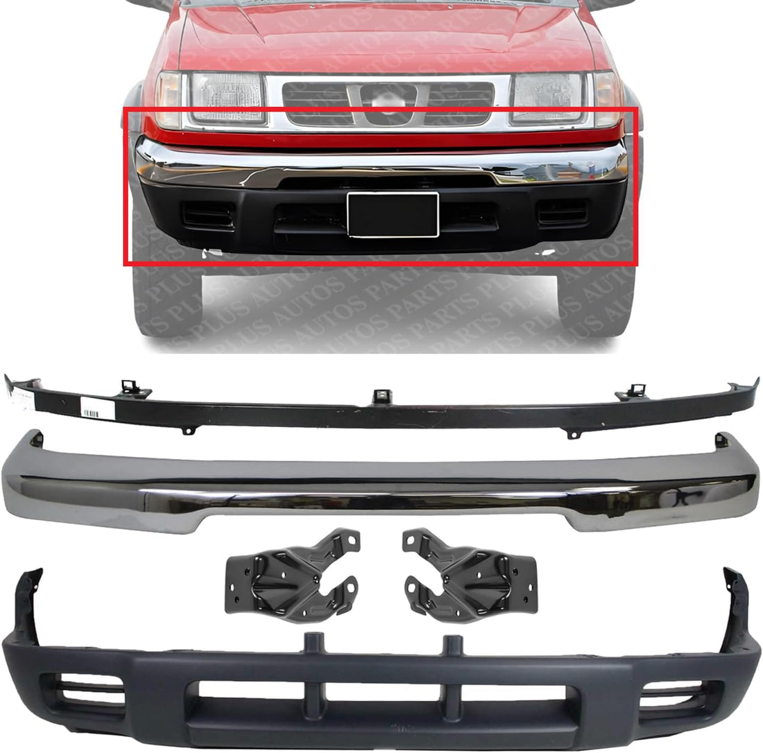 Front Bumper + Valance + Filler Primed + Brackets Right Passenger & Left Driver Side Direct Replacement Compatible With 1998-2000 Nissan Frontier NI1087118 NI1002132 NI1095119