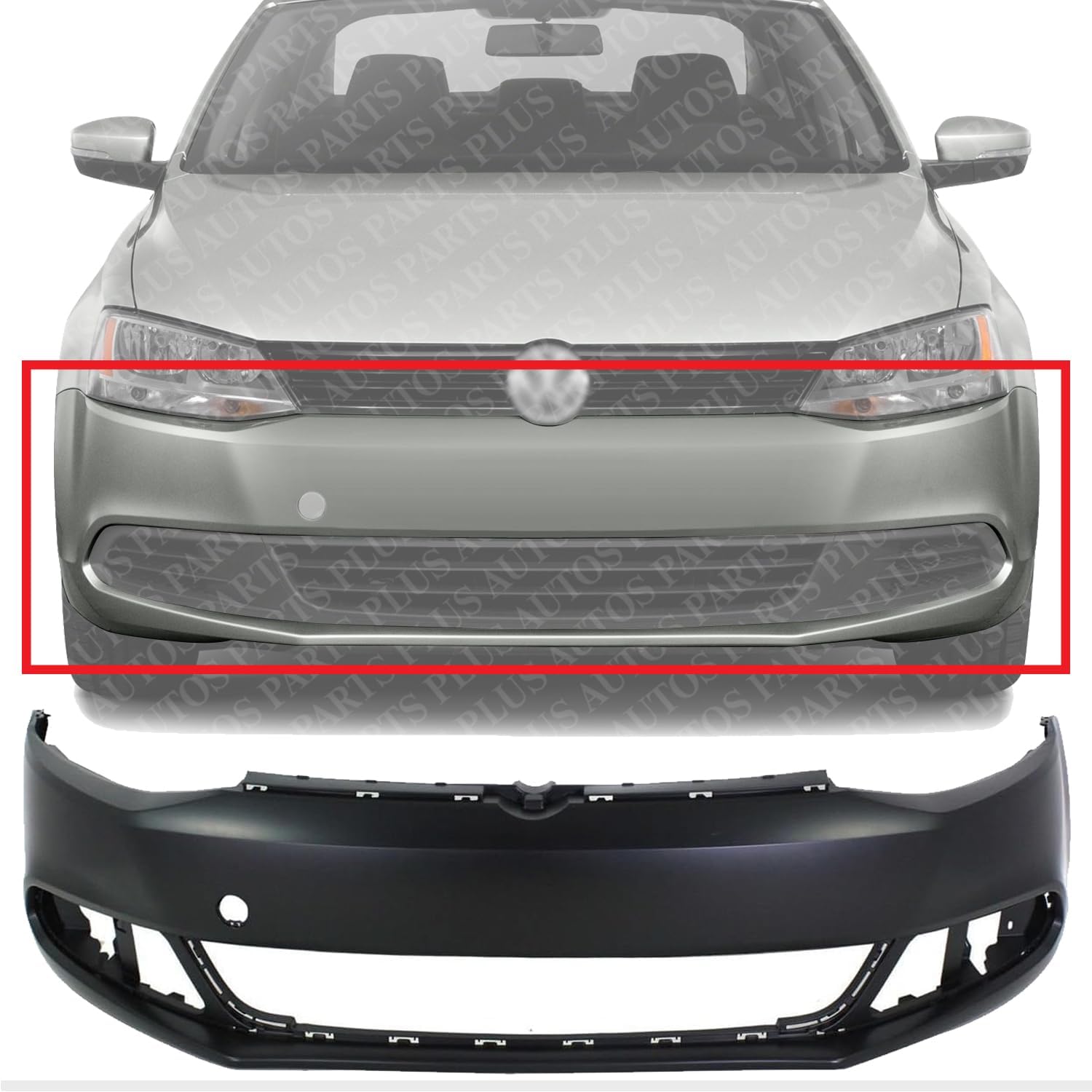AUTOS PARTS PLUS Front Bumper Cover Primed Direct Replacement Compatible With 2011-2014 Volkswagen Jetta VW1000190 5C6807217DGRU