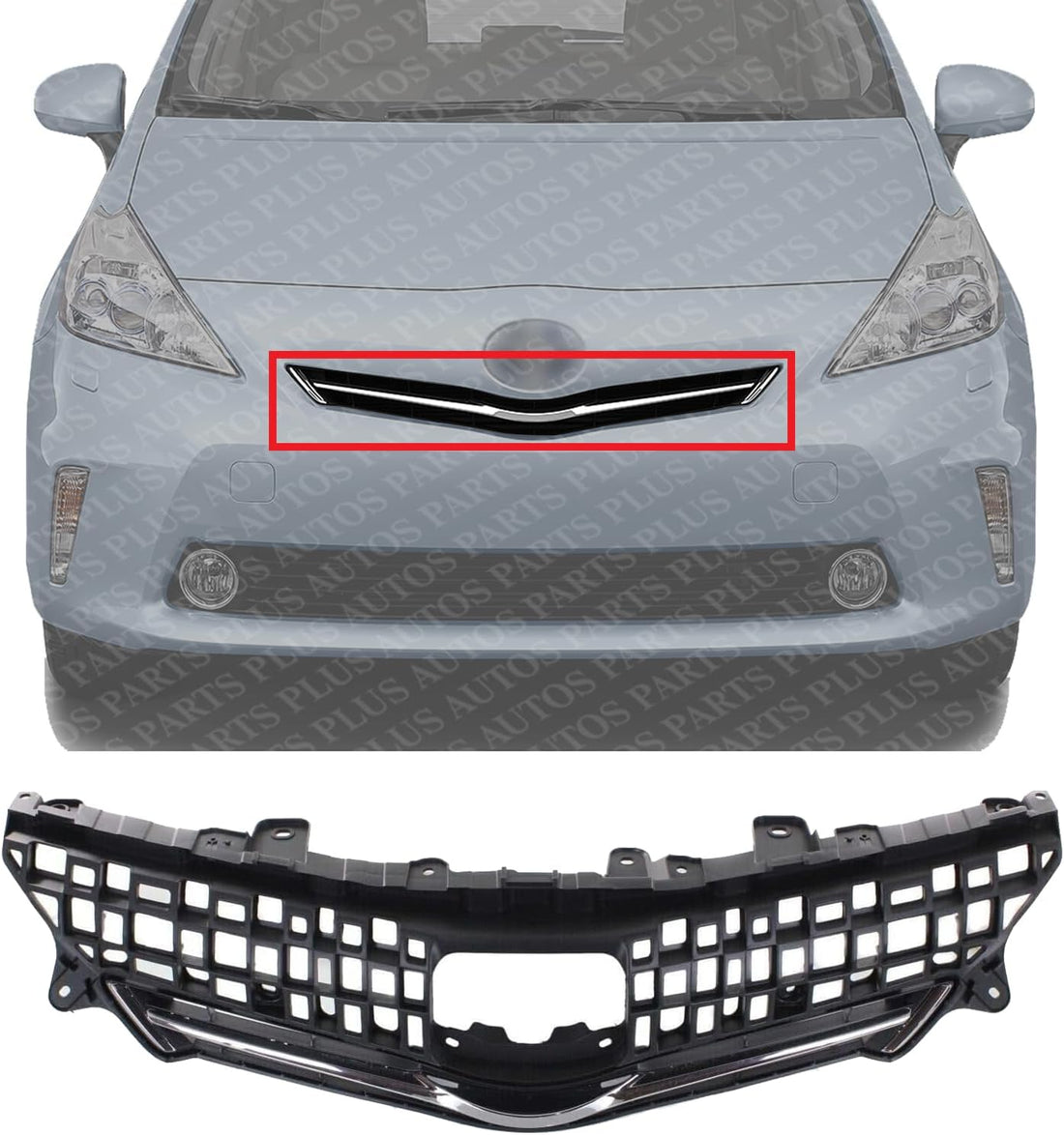 Front Grille Assembly Gray Shell And Insert With Chrome Molding Plastic Direct Replacement Compatible With 2012-2014 Toyota Prius V TO1200348 5310147010