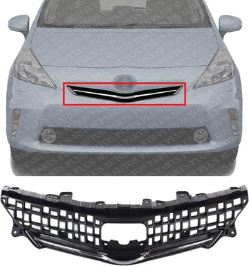Front Grille Assembly Gray Shell And Insert With Chrome Molding Plastic Direct Replacement Compatible With 2012-2014 Toyota Prius V TO1200348 5310147010