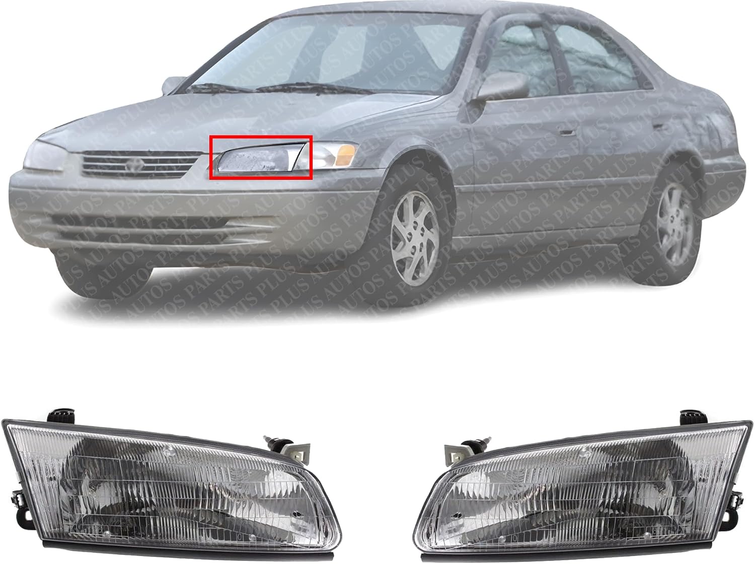 Set Of 2 Front Head Light Assembly Plastic Left Driver & Right Passenger Side Direct Replacement Compatible With 1997-1999 Toyota Camry TO2502117 TO2503117 81150AA010 81110AA010