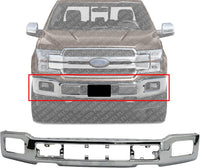 Front Bumper Face Bar Chrome Steel With Fog Light Holes Dricet Replacment Compatible With 2018-2020 Ford F-150 Pickup FO1002430 JL3Z17757A