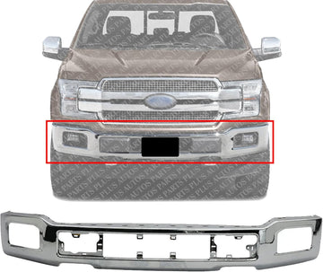 Front Bumper Face Bar Chrome Steel With Fog Light Holes Dricet Replacment Compatible With 2018-2020 Ford F-150 Pickup FO1002430 JL3Z17757A