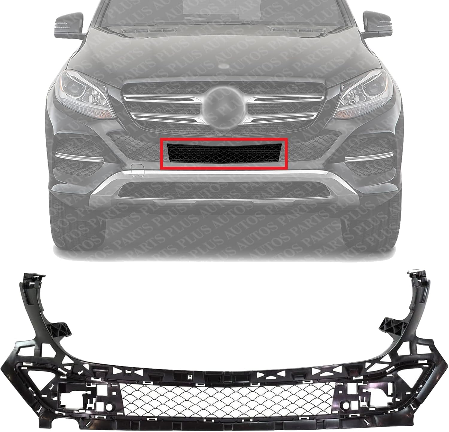 Front Bumper Center Upper Grille Textured Gray Plastic Direct Replacement Compatible With 2016-2019 Mercedes Benz GLE- Class MB1041123 1668853965