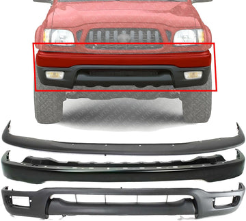 Front Bumper Steel + Upper Filler + Lower Valance Panel with Fog Light Holes Direct Replacement Compatible With Toyota Tacoma 2001-2004 TO1002176 TO1087112 TO1095196 52101AD900