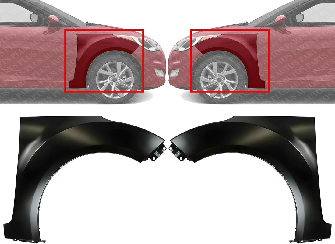 Set Of 2 Front Fender Primed Steel Left Driver & Right Passenger Side Direct Replacement Compatible With 2012-2017 Hyundai Veloster HY1241156 HY1240156 663212V010 663112V010