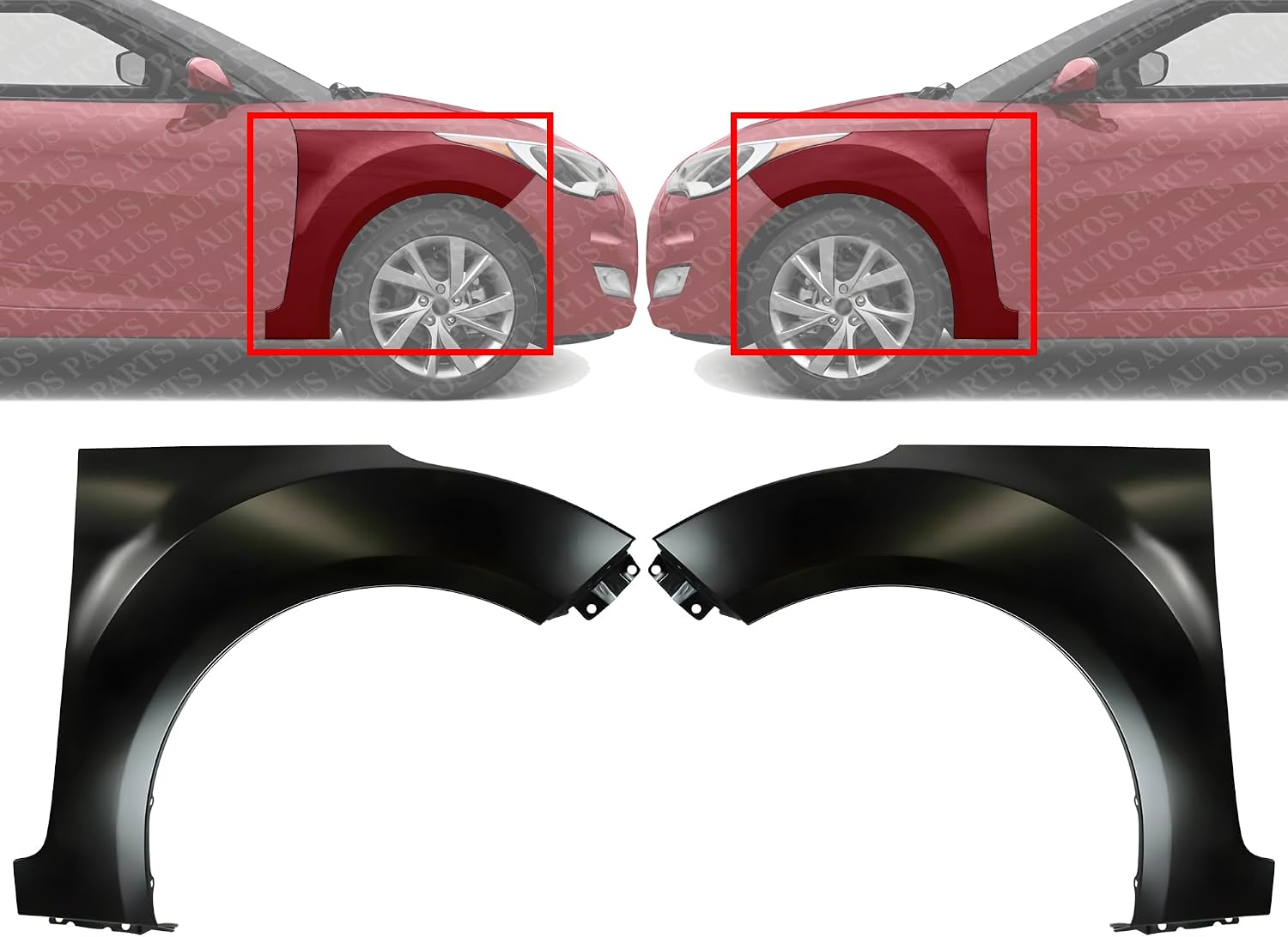 Set Of 2 Front Fender Primed Steel Left Driver & Right Passenger Side Direct Replacement Compatible With 2012-2017 Hyundai Veloster HY1241156 HY1240156 663212V010 663112V010