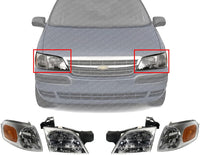 Front Headlight Assembly + Corner Lamp Lens And Housing Right Passenger & Left Driver Side Direct Replacement Compatible With 1997-2005 Chevrolet Venture GM2502175 GM2503175