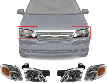 Front Headlight Assembly + Corner Lamp Lens And Housing Right Passenger & Left Driver Side Direct Replacement Compatible With 1997-2005 Chevrolet Venture GM2502175 GM2503175
