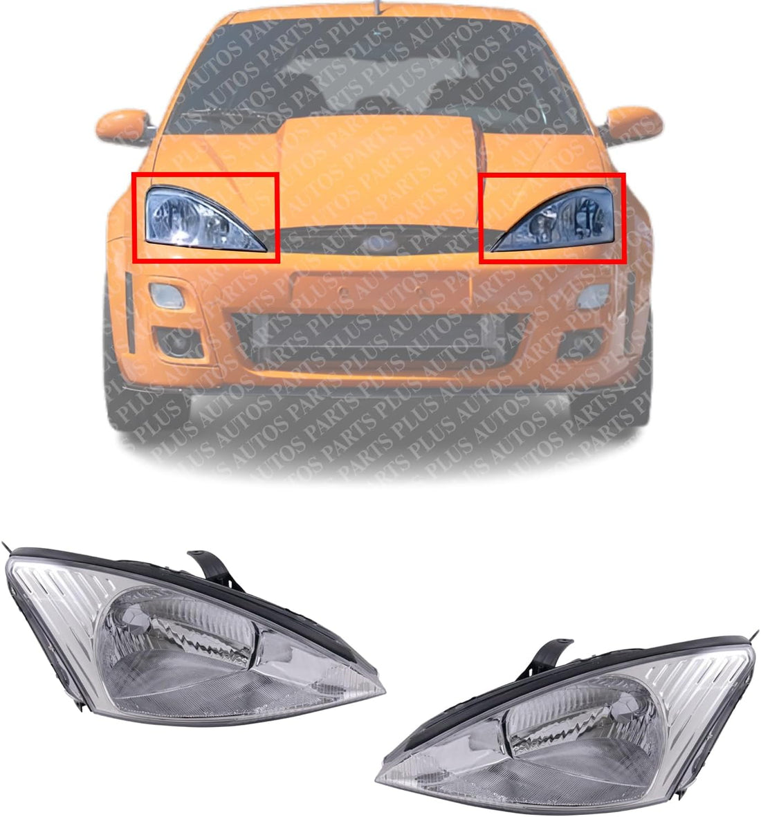Set Of 2 Front Headlight Assembly Halogen Right Passenger & Left Driver Side Direct Replacement Compatible With 2000-2002 Ford Focus FO2503171 FO2502171 3S4Z13008CC 3S4Z13008CD
