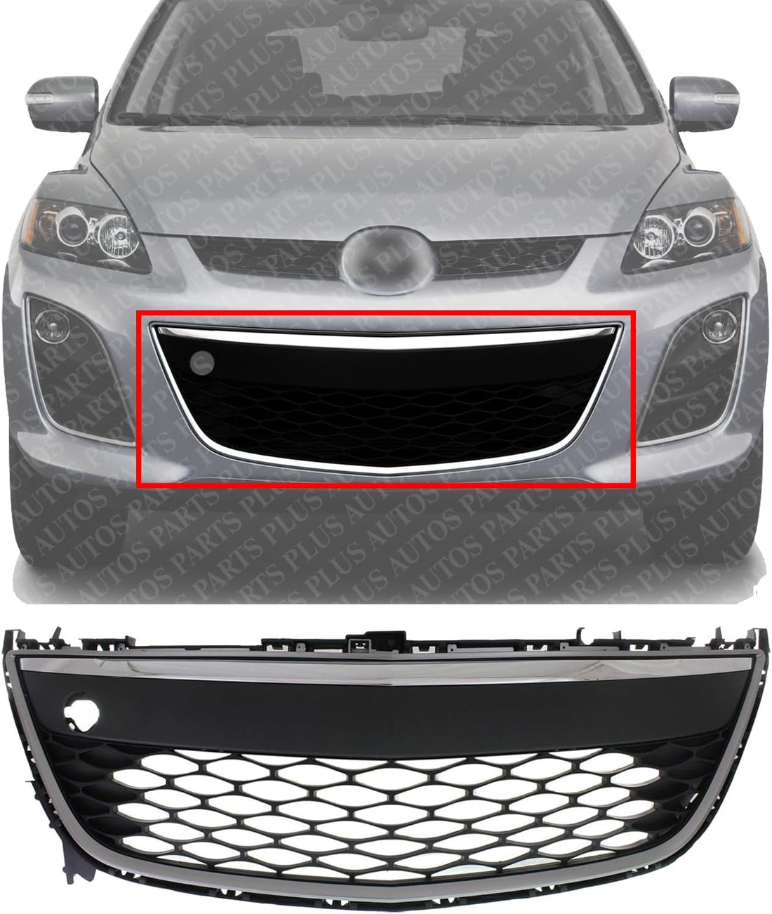 Front Bumper Grille Chrome Plastic Direct Replacement Compatible With 2010-2012 Mazda CX-7 MA1036120 EH45501T0J