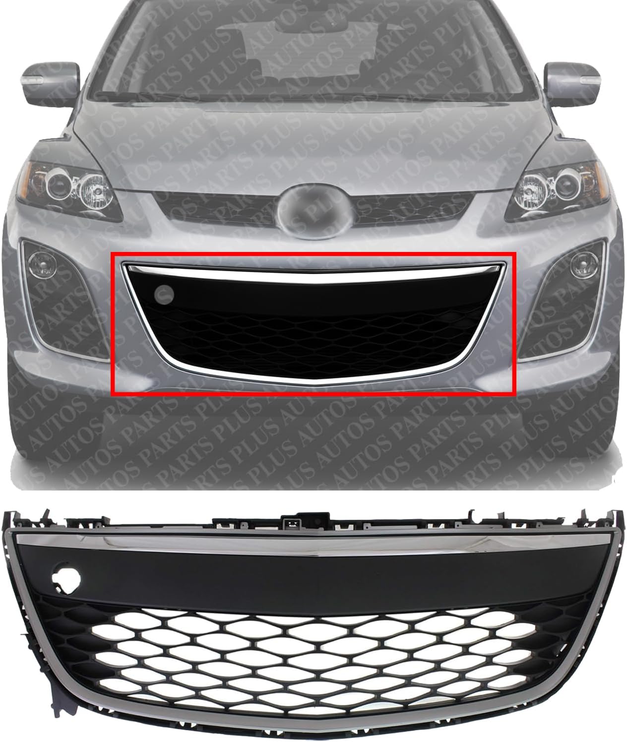 Front Bumper Grille Chrome Plastic Direct Replacement Compatible With 2010-2012 Mazda CX-7 MA1036120 EH45501T0J