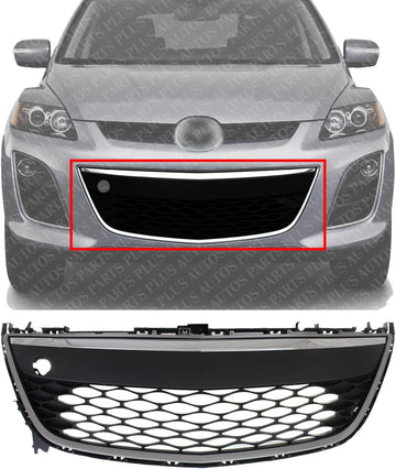 Front Bumper Grille Chrome Plastic Direct Replacement Compatible With 2010-2012 Mazda CX-7 MA1036120 EH45501T0J