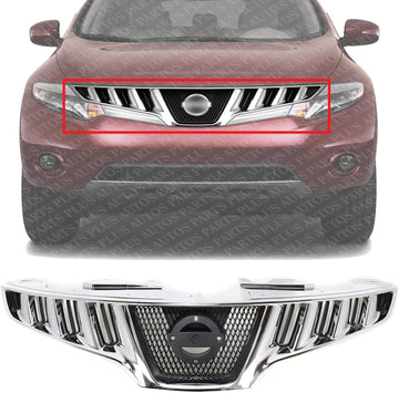 Front Grille Chrome Shell & Primed Insert Direct Replacement Compatible With 2009-2010 Nissan Murano NI1200232 623101AA0A