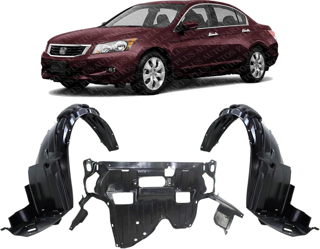 Front Engine Splash Shield Under Cover + Fender Liners Plastic Left Driver & Right Passenger Side Direct Replacement Compatible with 2008-2012 Honda Accord HO1248138 HO1249138